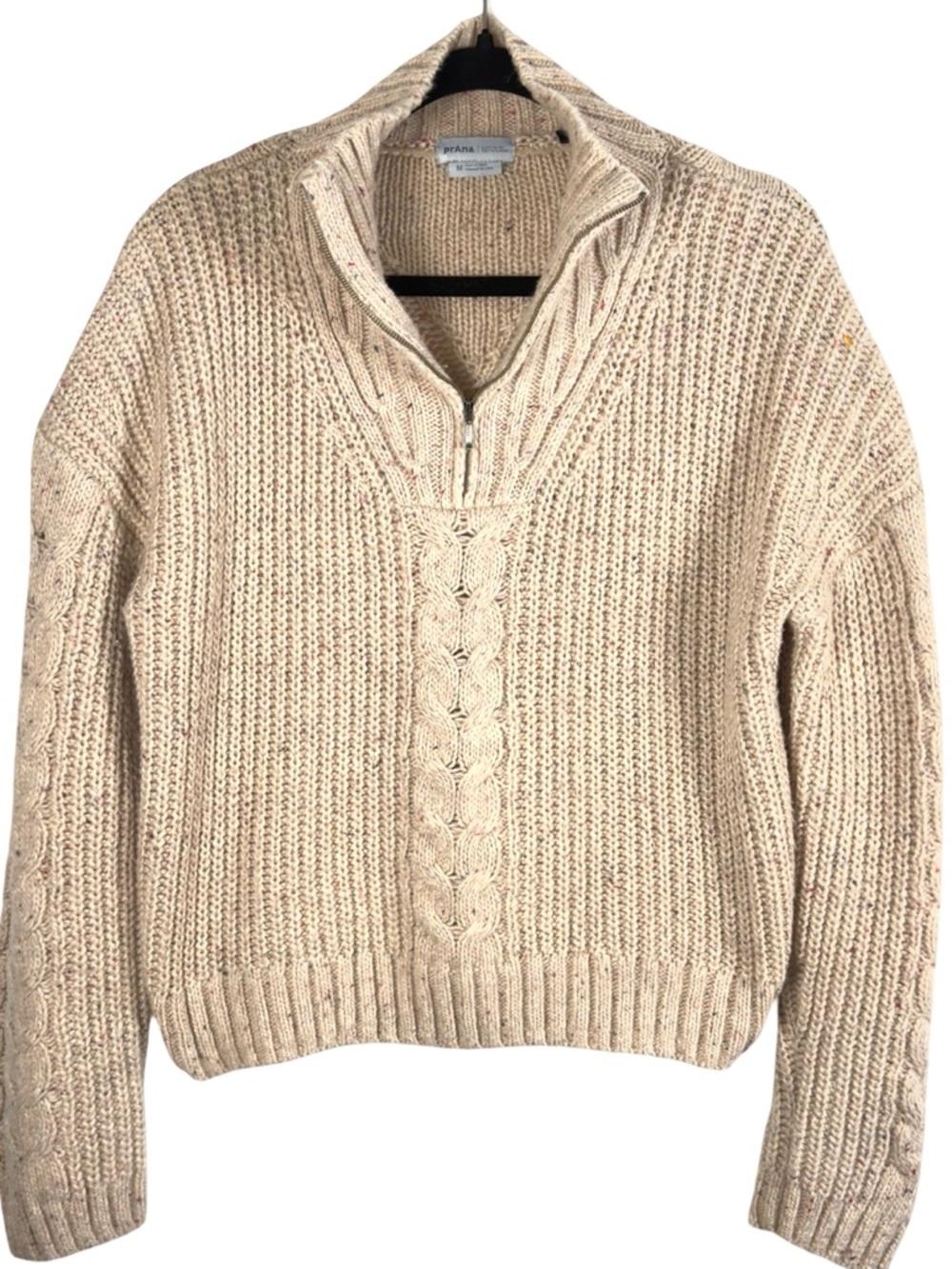 prAna Women's Laurel Creek Cream Cable-Knit Half-Zip Sweater - Picture 5 of 8